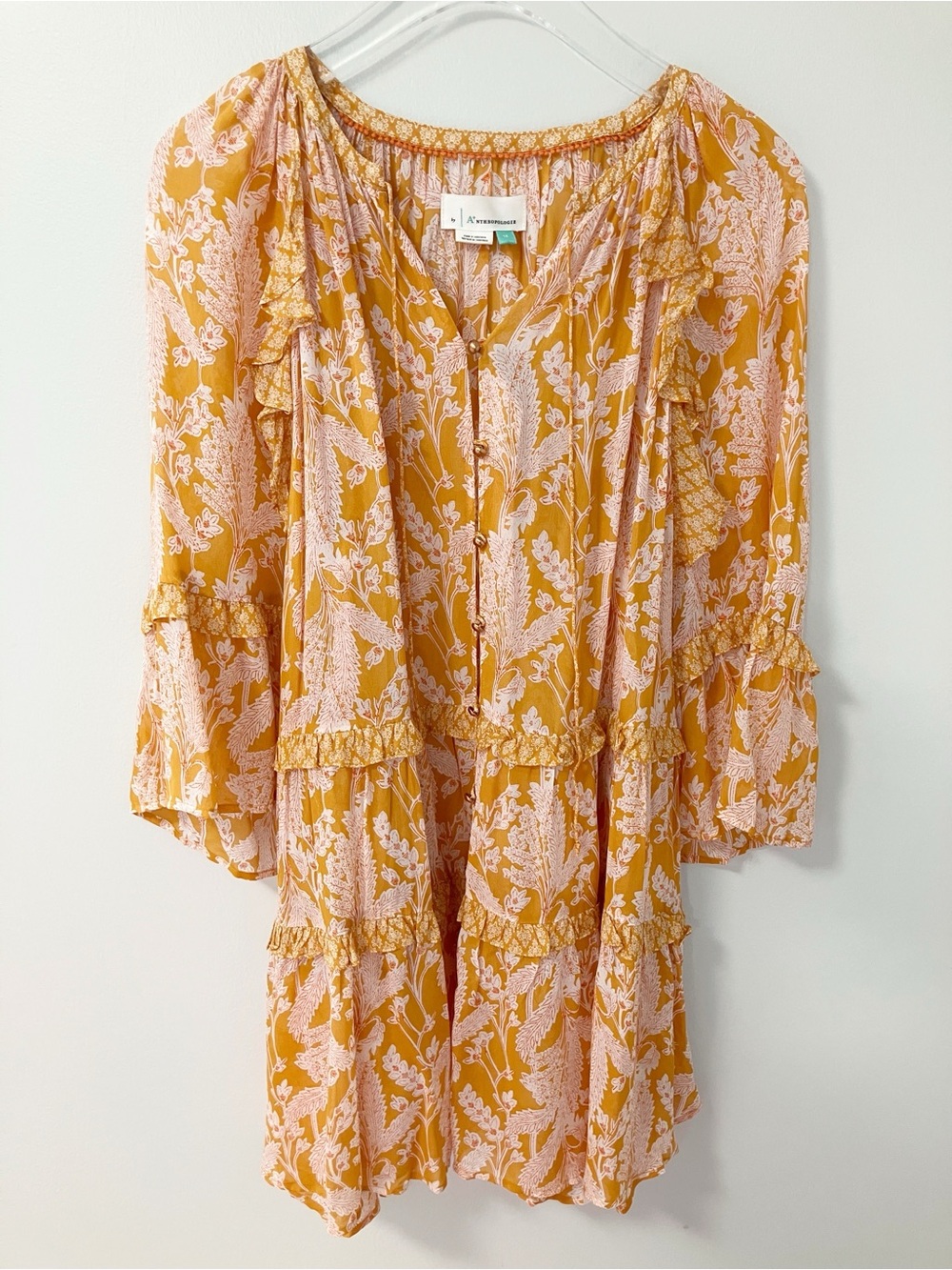 Anthropologie | Orange Mia Tiered Ruffle Tunic Top 1X Boho Peasant Prairie